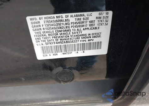 2010 Honda Pilot Touring из США, поврежденный, VIN 5FNYF4H92AB038327